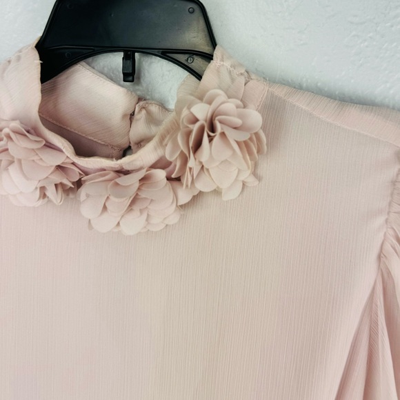 New Joie Light Pink chiffon Mock Neck Crop Top - Picture 3 of 7